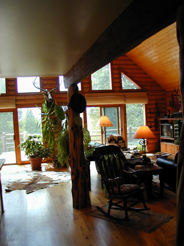 Main floor of the residence, showing support posts rubbed smooth by livestock from an old Barn.......