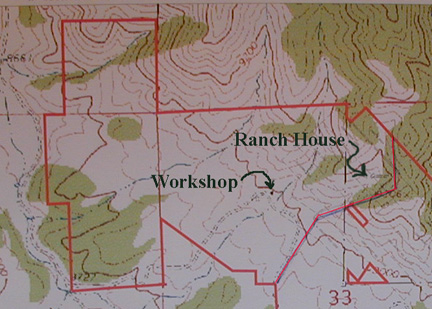 Digital topographical map of the ranch showing the locations of the Ranch House and Workshop.......