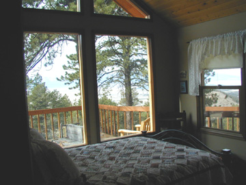 This Bedroom looks out on a Pine Forest........